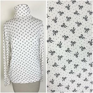 Loft NWT White and Black Bows Print Pattern Long Sleeve Shirt Turtleneck